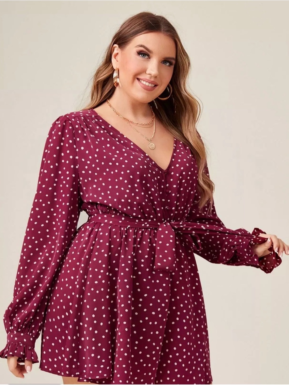 Rue21 Burgundy Polka Dot Wrap Dress N0352